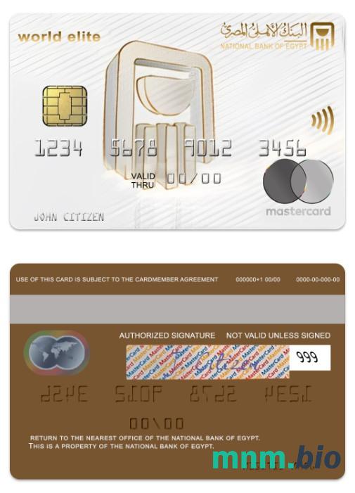 Egypt National Bank of Egypt świat elita przykład karty mastercard w formacie PSD